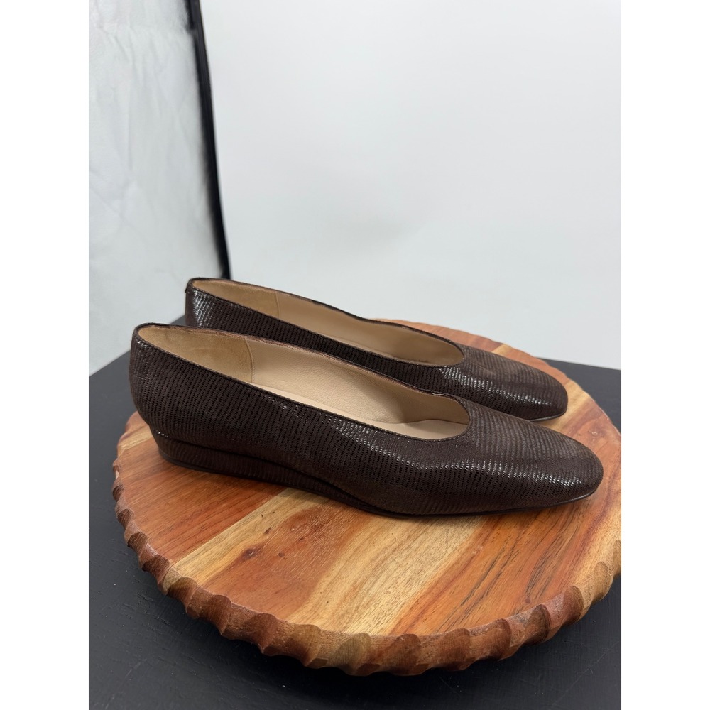 Silvia Fiorentina Lizard Embossed Pumps Womens 11 Brown Leather Wedge Italy